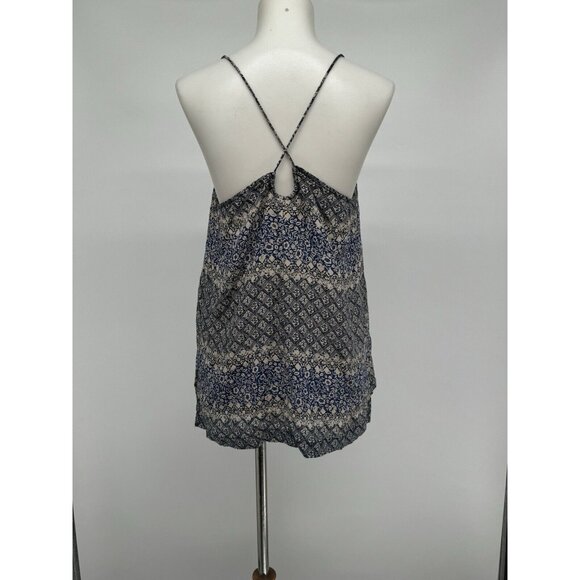 Madewell Silk Blouse Size 8 Silk Blue Spaghetti Moroccan Print Boho Festival - Picture 6 of 12